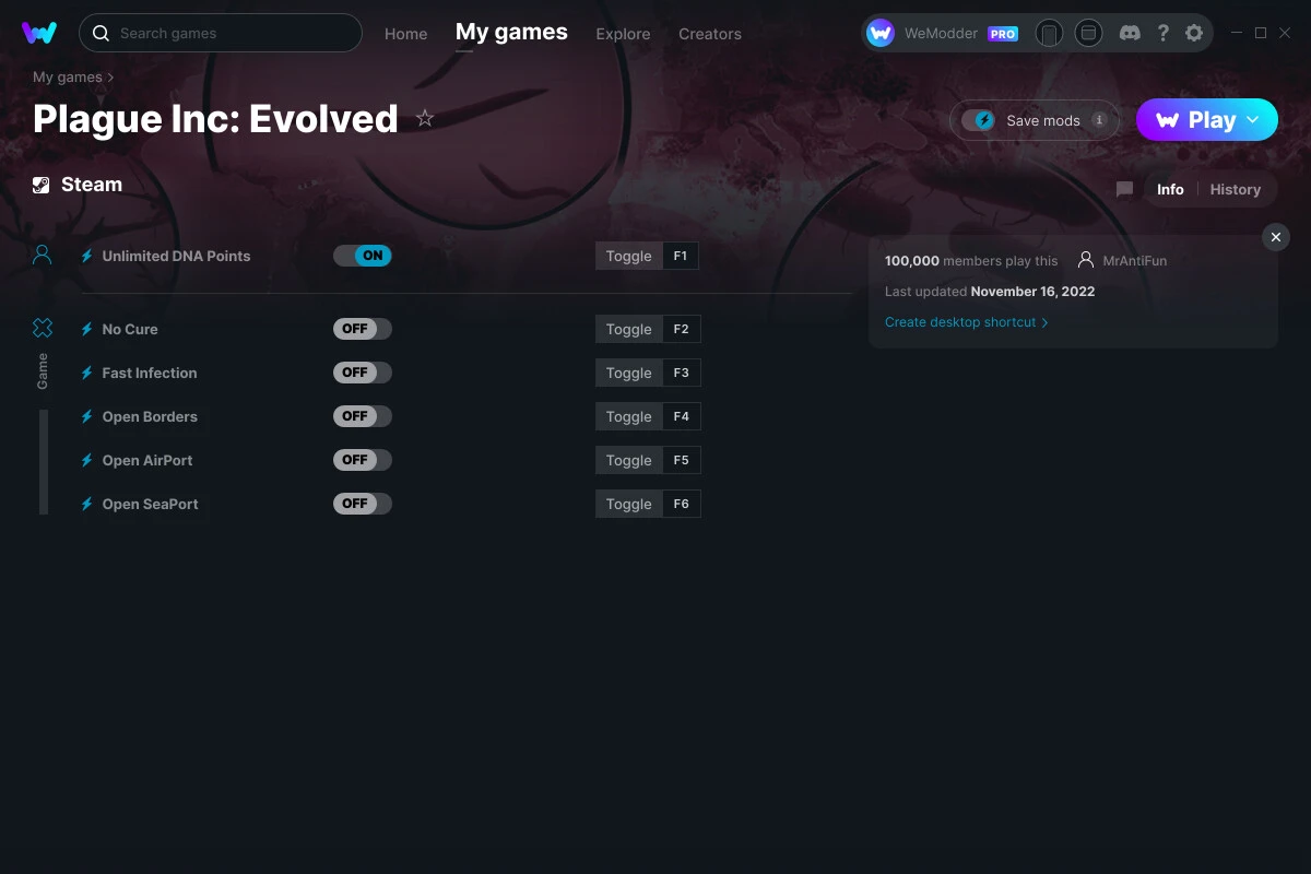 Plague Inc: Evolved "Трейнер +6" [UPD: 16.11.2022] {MrAntiFun / WeMod}