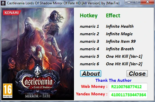 Castlevania - Lord of Shadows Mirrors of Fate: Трейнер/Trainer (+6) [All Versions] {MaxTre}