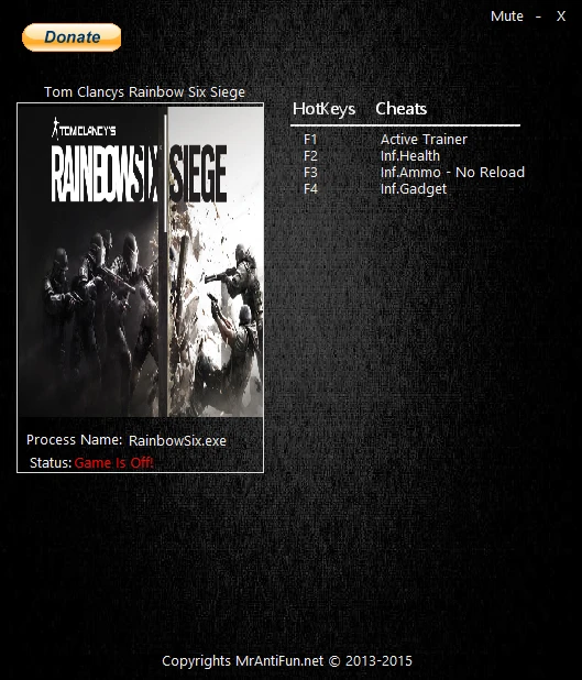 Tom Clancy's Rainbow Six: Siege: Трейнер/Trainer (+4) [1.14] {MrAntiFun}