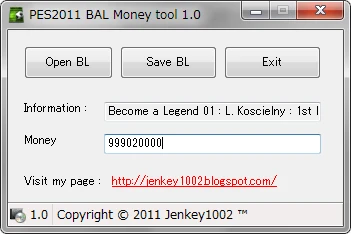 Pro Evolution Soccer 2011 (PES 2011): Редактор Денег в режиме "Стать Легендой" / BAL Money Tool [1.0] {jenkey1002}