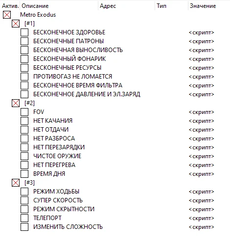 Metro Exodus: Таблица для Cheat Engine [UPD: 28.05.2020] {Drazerak} - RUS