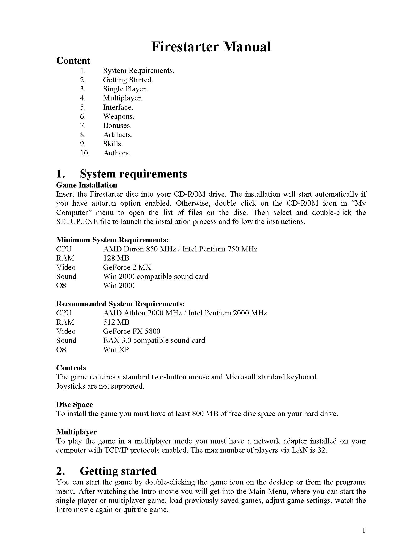 Firestarter "Manual (Руководство пользователя)"