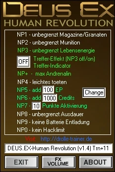 Deus Ex - Human Revolution: Трейнер (+11) [1.2.633.0] {drolle}