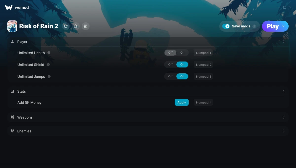 Risk of Rain 2 "Трейнер +7 от WeMod: Здоровье, щит, прыжки и пр"