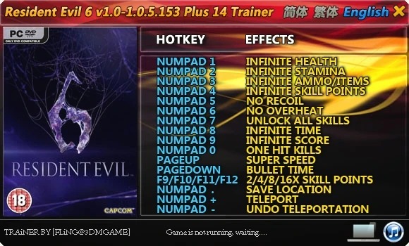Resident Evil 6: Трейнер/Trainer (+14) [1.0 ~ 1.0.6.165] {FLiNG}