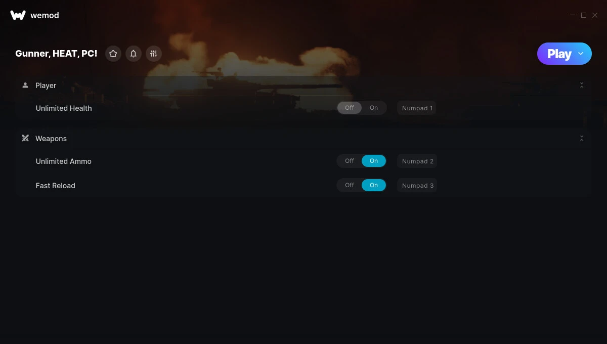 Gunner, HEAT, PC! "Трейнер +3 от WeMod: Здоровье, патроны, перезарядка"