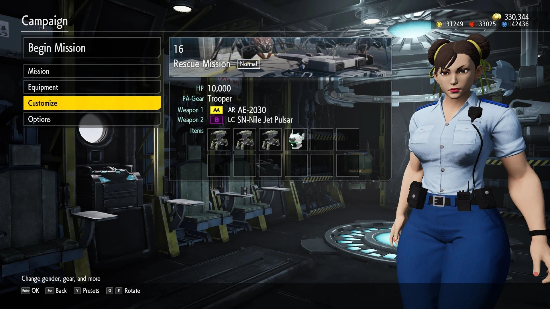 Earth Defense Force: Iron Rain "Chun Li Police Outfit Mod"