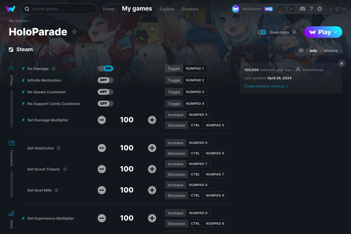 HoloParade "Трейнер +18" [UPD: 26.04.2024] {GreenHouse / WeMod}