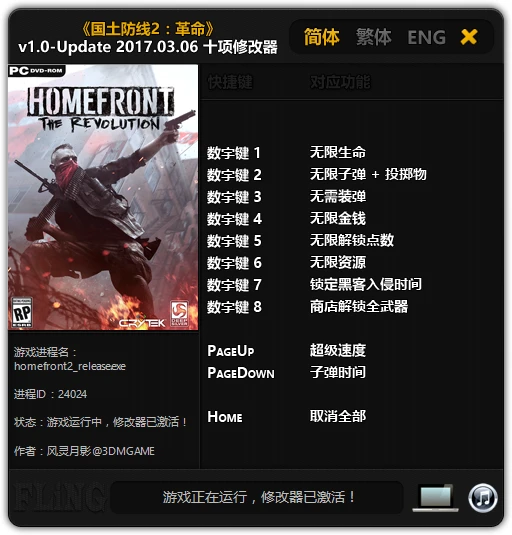 Homefront: The Revolution: Трейнер/Trainer (+10) [1.0 - Update: 06.03.2017] {FLiNG}