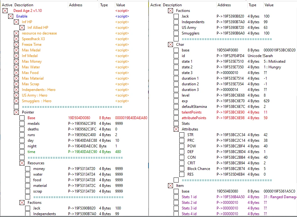 Dead Age 2: Таблица для Cheat Engine [1.10] {aanpsx}