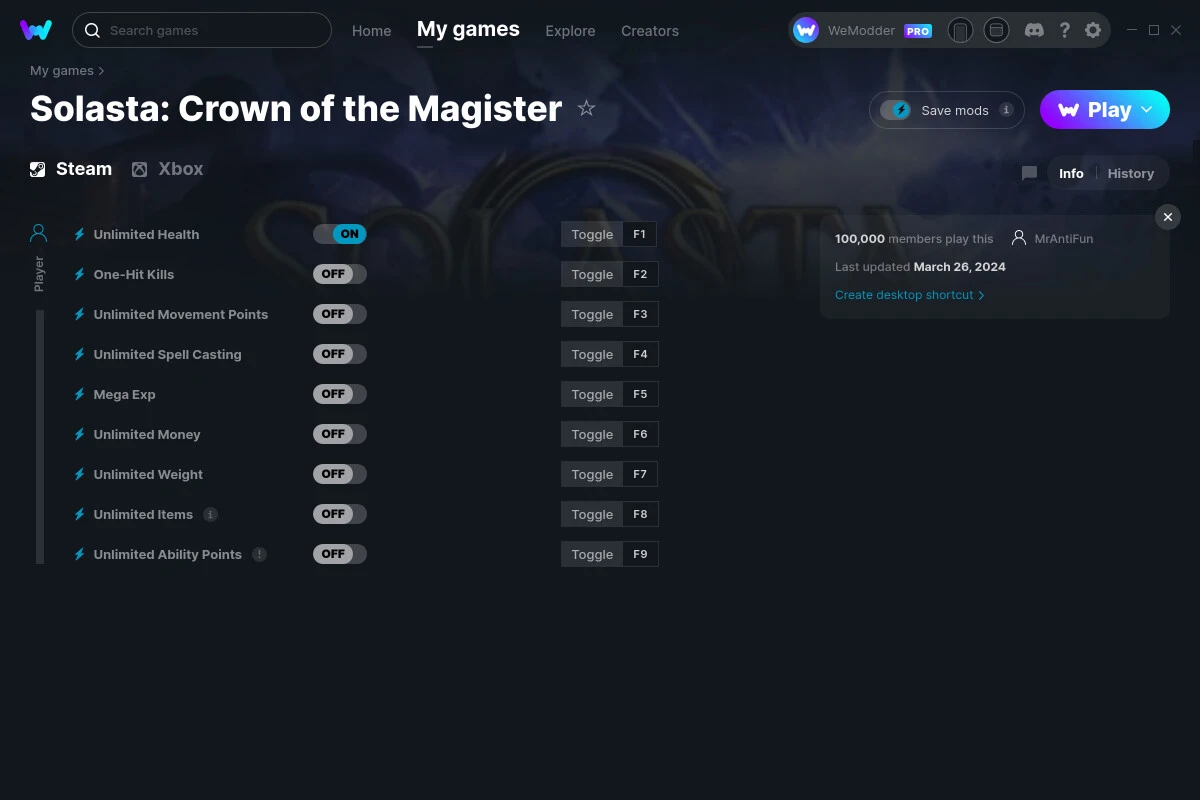 Solasta: Crown of the Magister "Трейнер +9" [UPD: 26.03.2024] {MrAntiFun / WeMod}