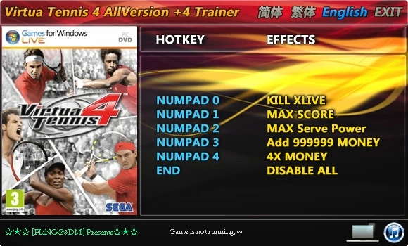 Virtua Tennis 4: Трейнер/Trainer (+4) [All Versions: 1.0 and Others] {FLiNG}