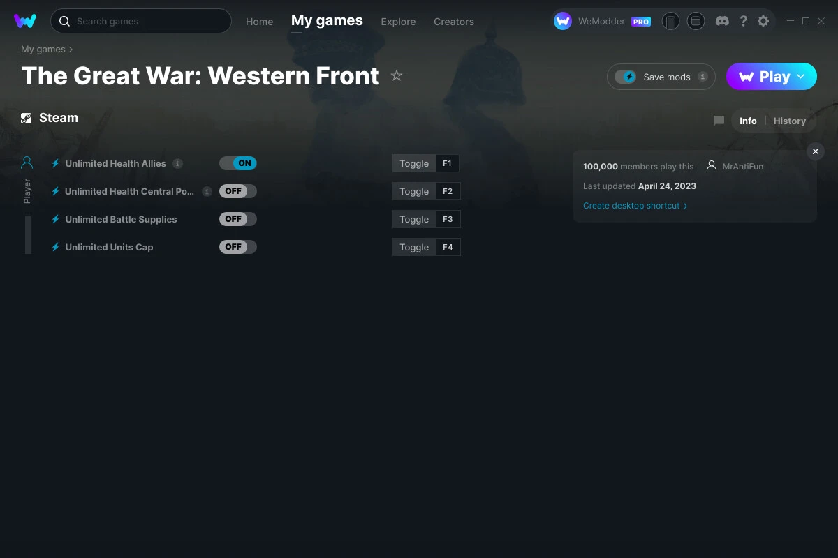 The Great War: Western Front "Трейнер +4" [UPD: 24.04.2023] {MrAntiFun / WeMod}