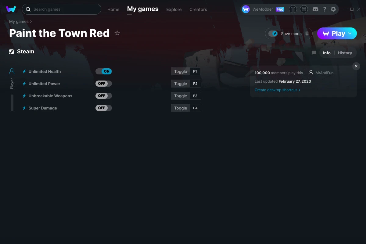 Paint the Town Red "Трейнер +4" [UPD: 27.02.2023] {MrAntiFun / WeMod}