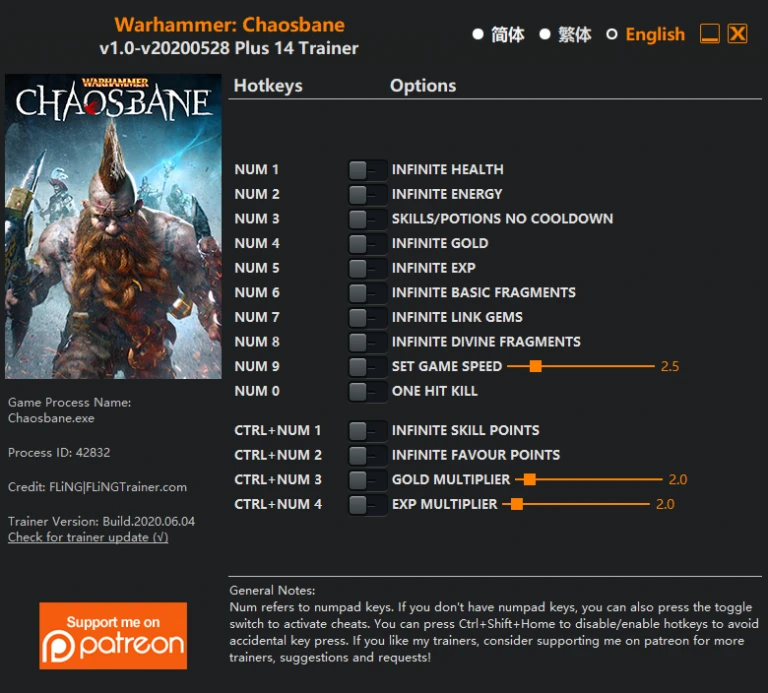 Warhammer: Chaosbane: Трейнер/Trainer (+14) [1.0 - UPD: 28.05.2020] {FLiNG}