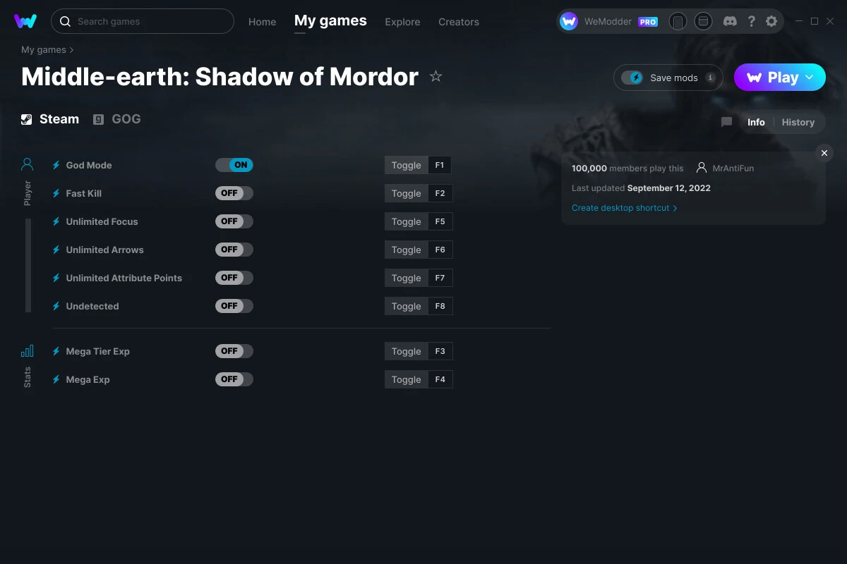 Middle-earth: Shadow of Mordorhttps "Трейнер +8" [UPD: 12.09.2022] {MrAntiFun / WeMod}