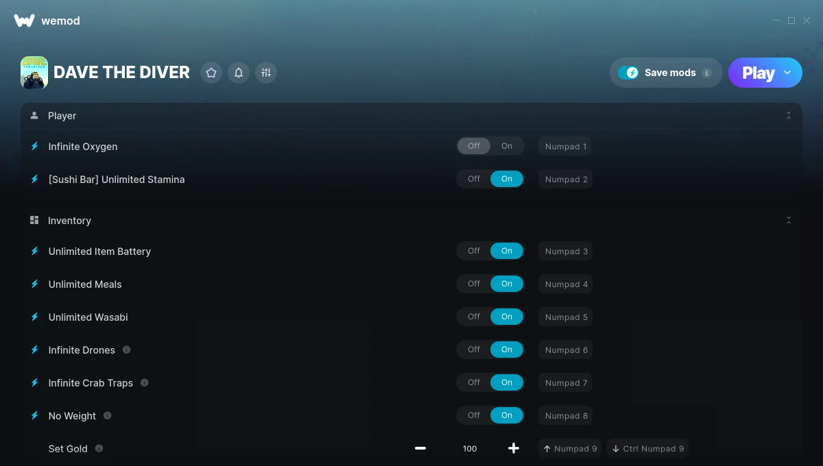 Dave The Diver "Трейнер +25" [UPD: 20.08.2025] {GreenHouse / WeMod}