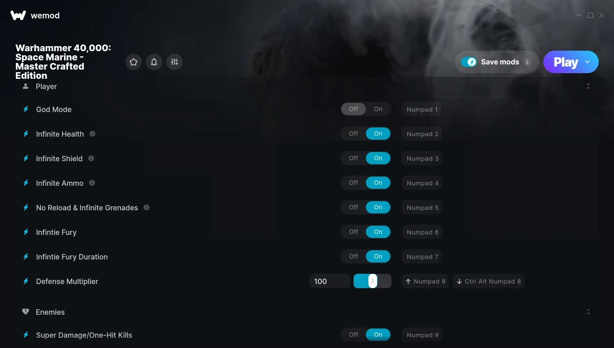 Warhammer 40,000: Space Marine - Master Crafted Edition "Трейнер +10 от WeMod: Здоровье, щит, патроны и пр"