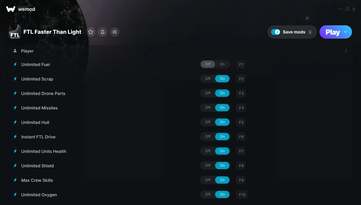 FTL: Faster Than Light "Трейнер +11 от WeMod: Здоровье, щиты, ресурсы, кислород"