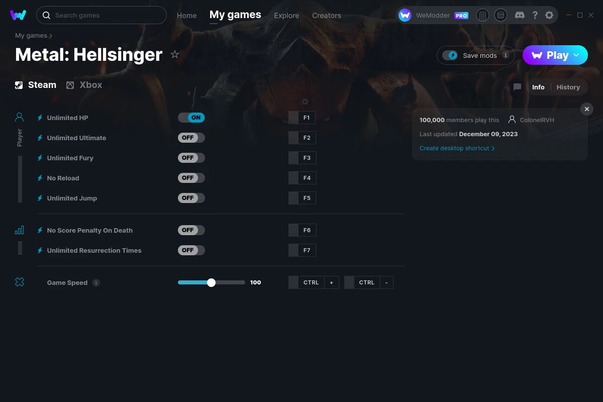 Metal: Hellsinger "Трейнер +8" [UPD: 09.12.2023] {ColonelRVH / WeMod}