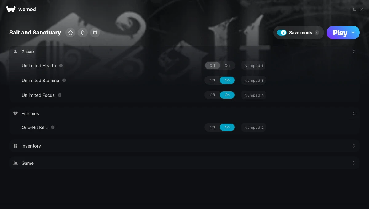 Salt and Sanctuary "Трейнер +7 от WeMod: Здоровье, выносливость, фокус и пр"