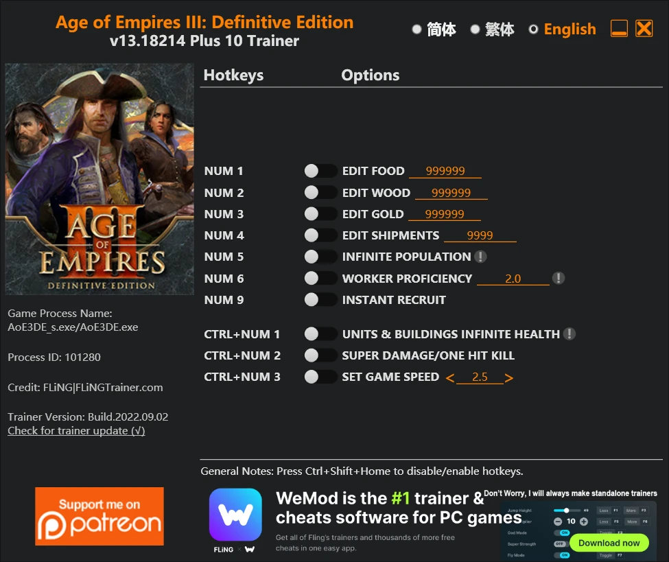 Age of Empires 3 - Definitive Edition "Трейнер +13" [1.0 - 13.18214] {FLiNG}