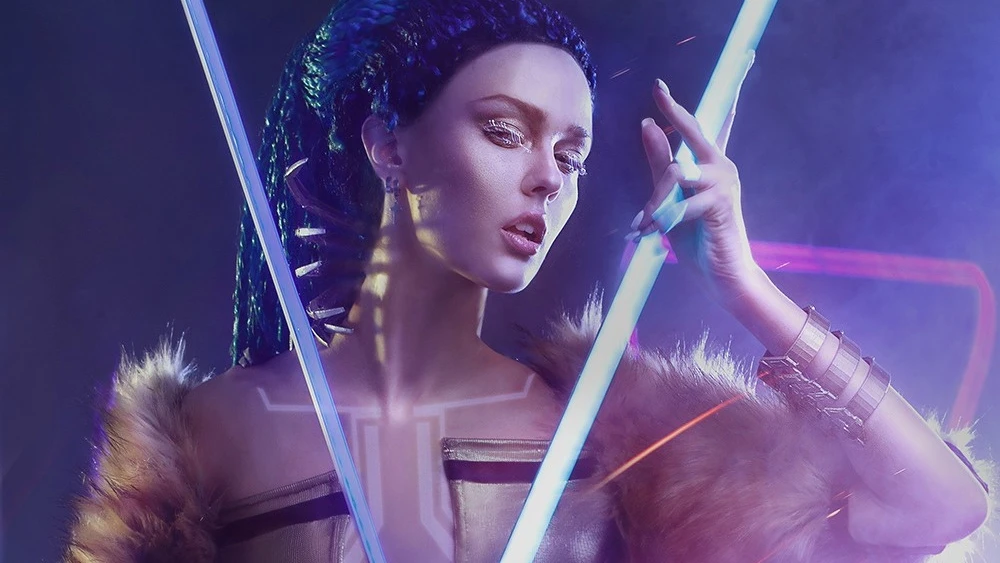 Косплей девушки в стиле Неокитч из Cyberpunk 2077