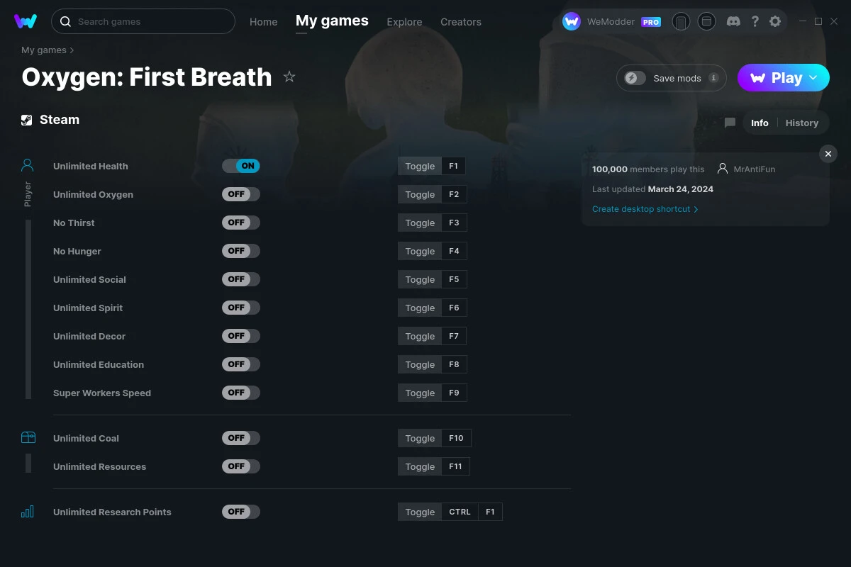 Oxygen: First Breath "Трейнер +12" [UPD: 24.03.2024] {MrAntiFun / WeMod}