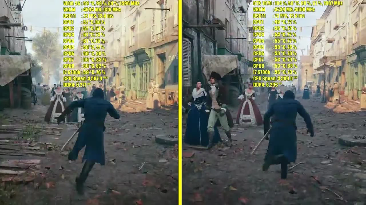 Assassins Creed Unity AMD RX VEGA 56 & GTX 1070 | 1080p - 1440p & 2160p | ФПС СРАВНЕНИЕ