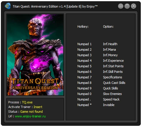 Titan Quest - Anniversary Edition: Трейнер/Trainer (+12) [v1.4 [Update 8]] {Enjoy/ETR}