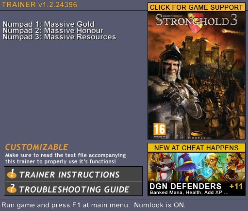 Stronghold 3: Трейнер (+3) [1.2.24396] {CH}