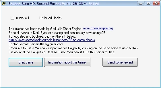 Serious Sam HD - The Second Encounter: Трейнер (Бессмертие) [1.126138] {Geri}