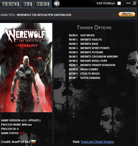 Werewolf: The Apocalypse - Earthblood: Трейнер/Trainer (+11) [1.0-Upd.1] {ArmY of 0n3}