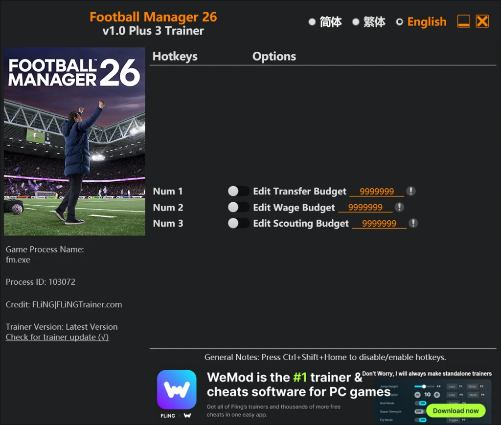 Football Manager 26 "Трейнер +3 от FLiNG: Редактор бюджета" [1.0]