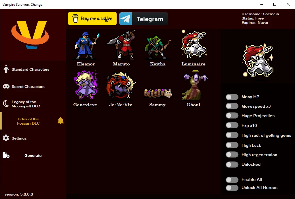 Vampire Survivors "Редактор сохранений" [UPD: 29.04.2023] {Sacracia}