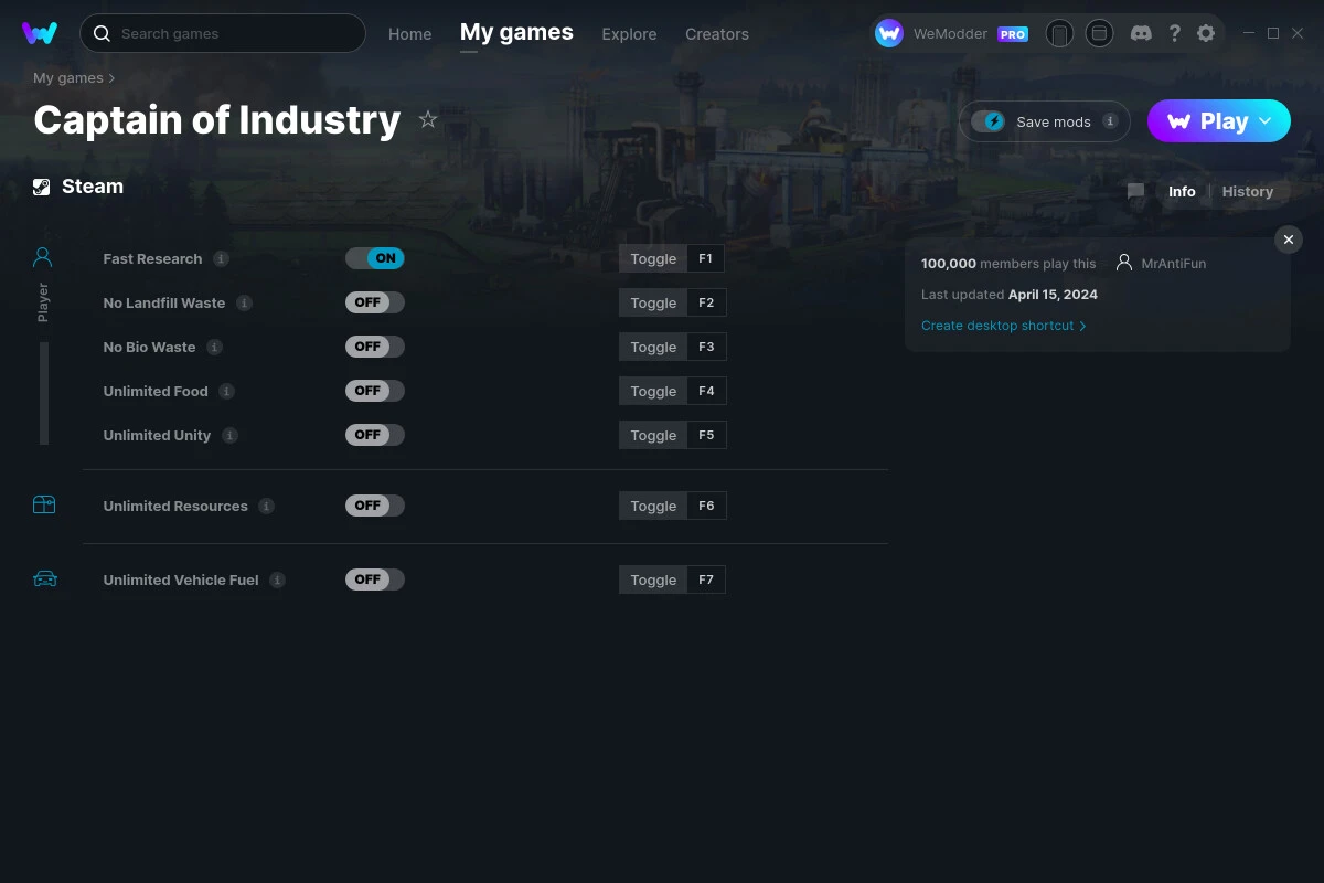 Captain of Industry "Трейнер +7" [UPD: 05.08.2025] {MrAntiFun / WeMod}