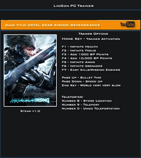 Metal Gear Rising ~ Revengeance: Трейнер/Trainer (+12) [1.0] {LinGon}