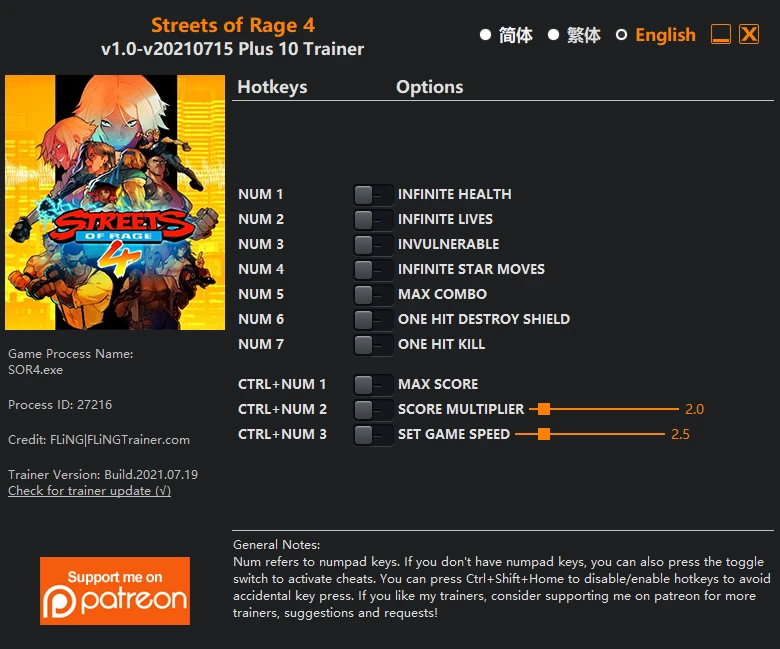 Streets of Rage 4: Трейнер/Trainer (+10) [1.0 - UPD: 15.07.2021] {FLiNG}