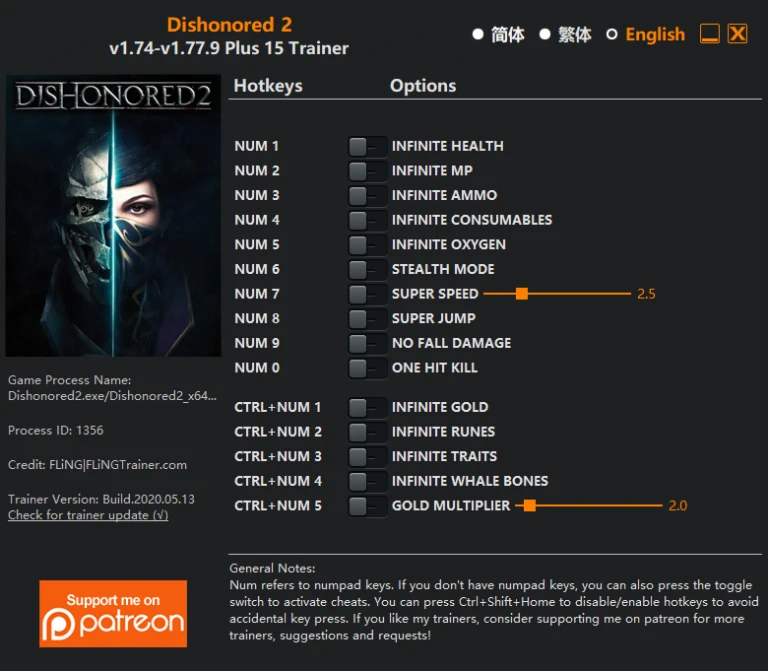 Dishonored 2: Трейнер/Trainer (+15) [1.74 - 1.77.9] {FLiNG}