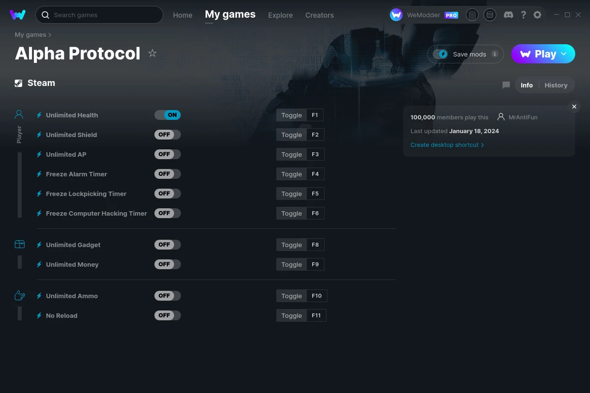 Alpha Protocol "Трейнер +10" [UPD: 18.01.2024] {MrAntiFun / WeMod}