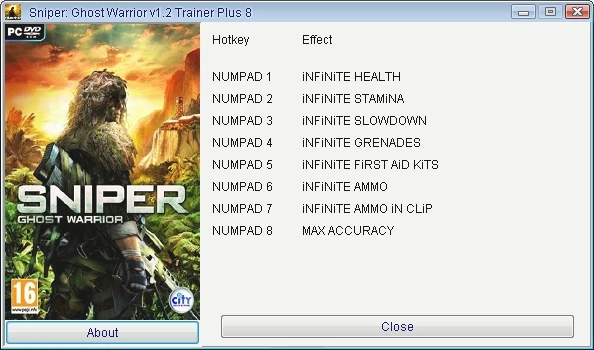 Sniper - Ghost Warrior: Трейнер/Trainer (+8) [1.2] {GRIZZLY/PlayGround.ru}