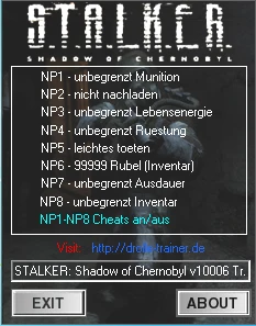 S.T.A.L.K.E.R.: Shadow of Chernobyl: Трейнер/Trainer (+8) [1.0006] [64 Bit] {dR.oLLe}