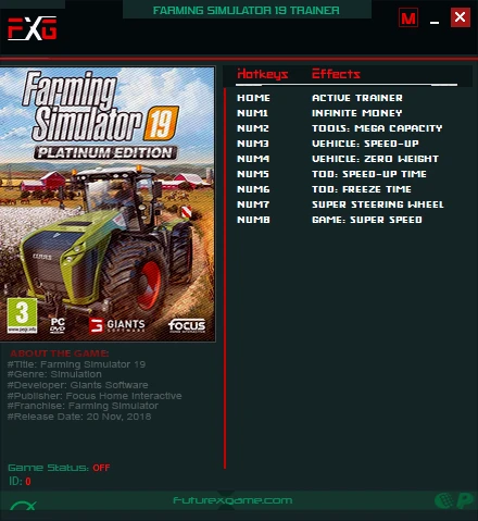 Farming Simulator 19: Трейнер/Trainer (+8) [1.7.1.0] {FutureX}