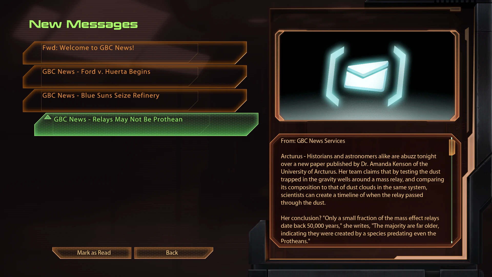 Mass Effect Legendary Edition "Электронные письма Cerberus Daily News"