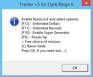 Dark Reign 2: Трейнер/Trainer (+5) [1.0] {Baron Gede}