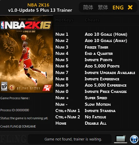 NBA 2K16: Трейнер/Trainer (+13) [1.0 - Update 5] {FLiNG}