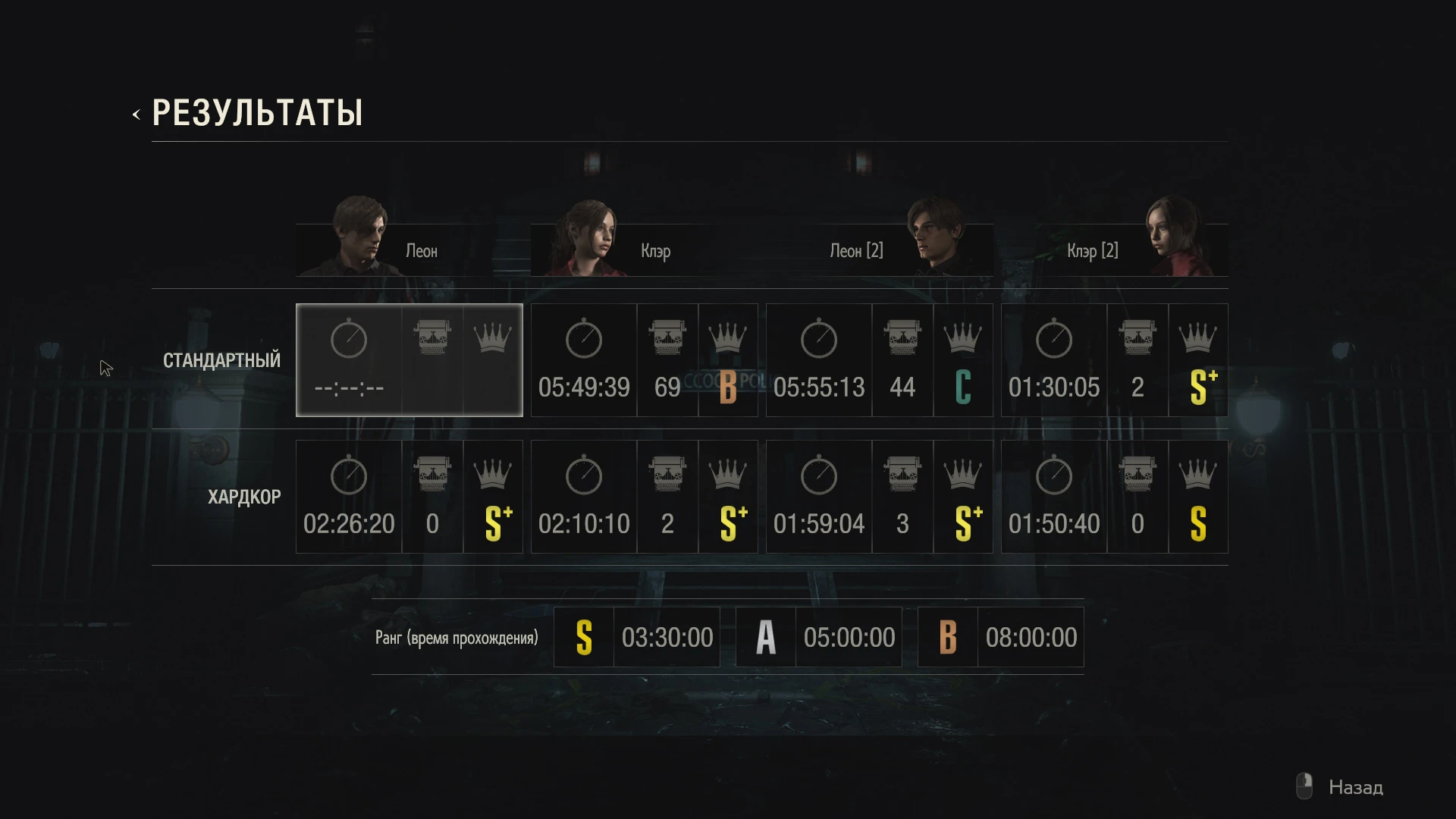 Resident Evil 2: Сохранение/SaveGame (Игра пройдена на 100%, собраны все документы за Клэр, сценарий А и Б, Стандарт)