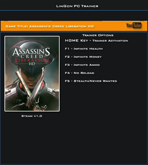 Assassin's Creed ~ Liberation HD: Трейнер/Trainer (+5) [1.0] {LinGon}