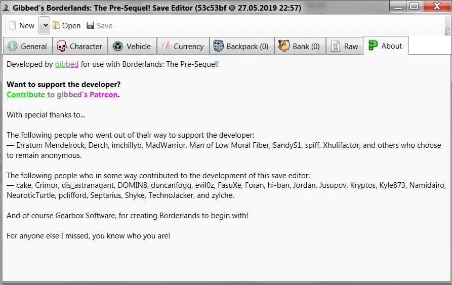 Borderlands: The Pre-Sequel: Редактор Сохранений / Save Editor (BLOZ Save Editor) [1.0.8]