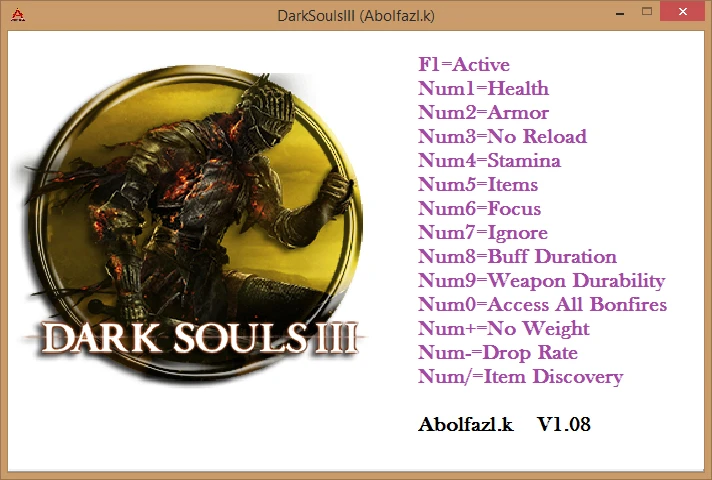 Dark Souls 3: Трейнер/Trainer (+13) [1.08] {Abolfazl.k}